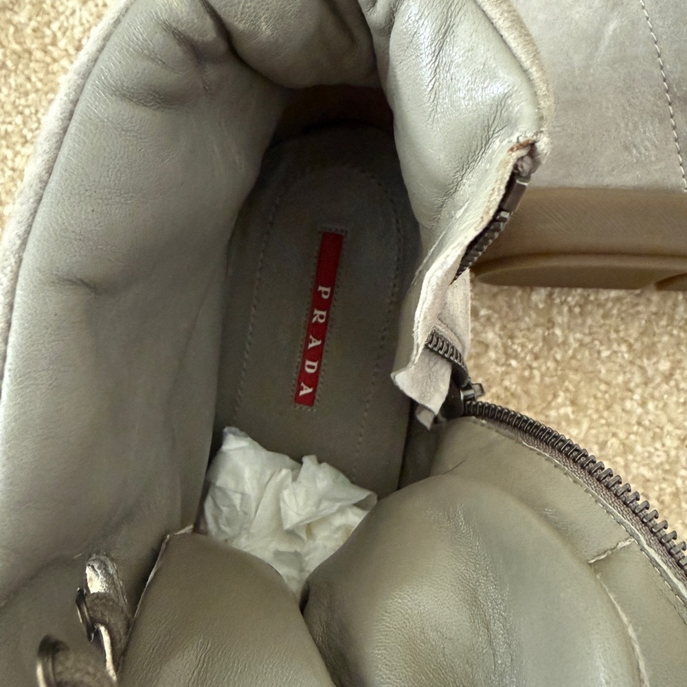 Prada Women's Gray Suede wedge High-Top Sneakers - Picture 7 of 8